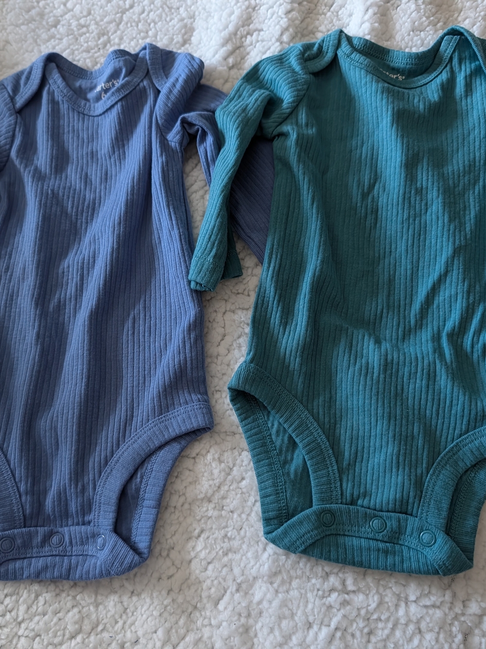 Carter's Ribbed Long-Sleeve Bodysuits in Blue and Teal Green